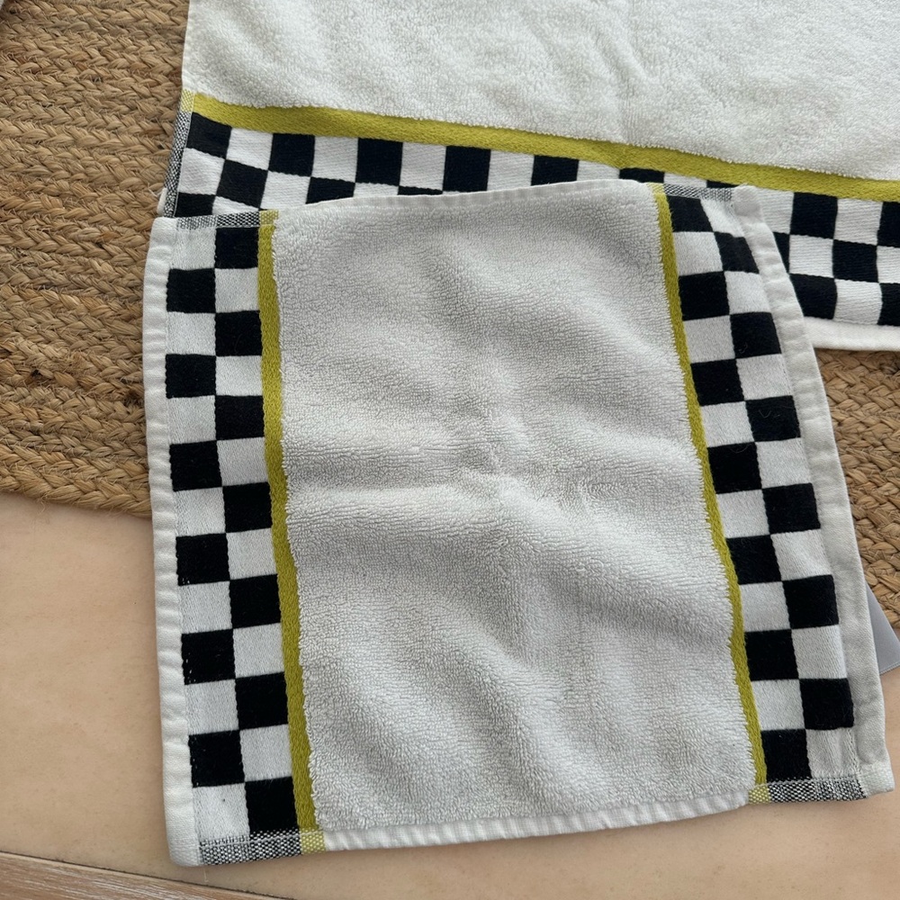 MacKenzie-Childs Black and White Checkered Towel with Yellow Accent - Picture 6 of 8